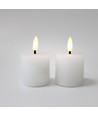 LED Blockkerzen, 2 Stk., Flammeneffekt, weiß - 5 cm hoch, Ø 5 cm, mit Fernbedienung, echtes Wachs