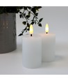 LED Blockkerzen, 2 Stück, Flammeneffekt, weiß - 7,5 cm hoch, Ø5 cm, mit Fernbedienung, echtes Wachs