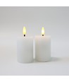 LED Blockkerzen, 2 Stück, Flammeneffekt, weiß - 7,5 cm hoch, Ø5 cm, mit Fernbedienung, echtes Wachs