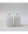LED Blockkerzen, 2 Stück, Flammeneffekt, weiß - 7,5 cm hoch, Ø5 cm, mit Fernbedienung, echtes Wachs