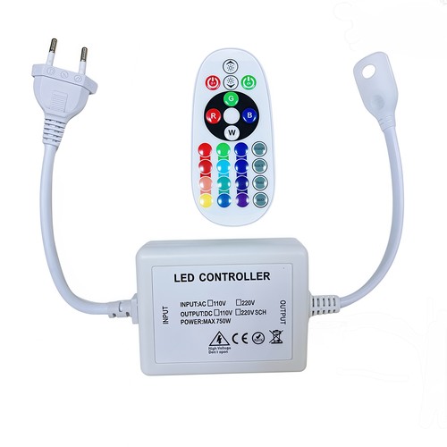 RGB 16x16 Neon-Flex-Controller mit Fernbedienung - Inkl. Endkappe, 230V, Memory-Funktion, Funksteuerung, max. 50 m