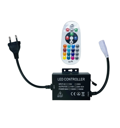 RGB 16x16 Neon Flex Controller mit Fernbedienung - Inkl. Endkappe, 230V, Memory-Funktion, Funksteuerung, max. 100 m