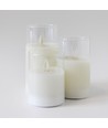 LED Stumpenkerzen Set im Glas Ø7,5cm, 3 Stk., bewegliche Flamme - Inkl. Fernbedienung und Timer, 10/12,5/15cm hoch, Echtwachs