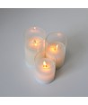 LED Stumpenkerzen Set im Glas Ø7,5cm, 3 Stk., bewegliche Flamme - Inkl. Fernbedienung und Timer, 10/12,5/15cm hoch, Echtwachs
