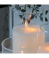 LED Stumpenkerzen Set im Glas Ø7,5cm, 3 Stk., bewegliche Flamme - Inkl. Fernbedienung und Timer, 10/12,5/15cm hoch, Echtwachs
