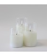 LED Stumpenkerzen Set im Glas Ø7,5cm, 3 Stk., Flammen-Effekt - Inkl. Fernbedienung und Timer, 10/12,5/15cm hoch, Echtwachs
