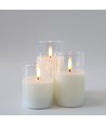 LED Stumpenkerzen Set im Glas Ø7,5cm, 3 Stk., Flammen-Effekt - Inkl. Fernbedienung und Timer, 10/12,5/15cm hoch, Echtwachs