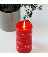LED Stumpenkerze mit Lichterkette, 15cm hoch, Flammen-Effekt - Ø7,5cm, funktioniert m. Fernbedienung, Echtwachs, rot