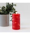 LED Stumpenkerze mit Lichterkette, 15cm hoch, Flammen-Effekt - Ø7,5cm, funktioniert m. Fernbedienung, Echtwachs, rot