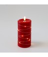 LED Stumpenkerze mit Lichterkette, 15cm hoch, Flammen-Effekt - Ø7,5cm, funktioniert m. Fernbedienung, Echtwachs, rot