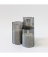 LED Stumpenkerzen Set in Rauchglas Ø7,5cm, 3 Stk., Flammen-Effekt - Inkl. Fernbedienung und Timer, 10/12,5/15cm hoch, Echtwachs