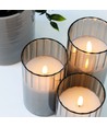 LED Stumpenkerzen Set in Rauchglas Ø7,5cm, 3 Stk., Flammen-Effekt - Inkl. Fernbedienung und Timer, 10/12,5/15cm hoch, Echtwachs