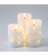 LED-Stumpenkerzen 3er-Set mit Lichterkette, Flammeneffekt - Ø7,5cm, 10/12,5/15cm, Fernbedienung, Timer, Echtwachs