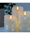 LED-Stumpenkerzen 3er-Set mit Lichterkette, Flammeneffekt - Ø7,5cm, 10/12,5/15cm, Fernbedienung, Timer, Echtwachs