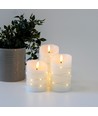 LED-Stumpenkerzen 3er-Set mit Lichterkette, Flammeneffekt - Ø7,5cm, 10/12,5/15cm, Fernbedienung, Timer, Echtwachs
