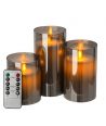 LED-Kerzen in Rauchglas Ø7,5cm, 3 Stk, bewegliche Flamme