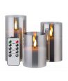 LED-Kerzen in grauem Glas Ø7,5cm, 3 Stk, Flammeneffekt