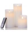 LED-Stumpenkerzen, 3er Set, Ø7,5cm, bewegliche Flamme, weiß - Inkl. Fernbedienung & Timer, 10/13/15cm hoch, Echtwachs