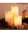 LED-Stumpenkerzen, 3er Set, Ø7,5cm, bewegliche Flamme, weiß - Inkl. Fernbedienung & Timer, 10/13/15cm hoch, Echtwachs