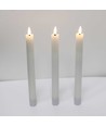 3er-Pack weiße LED Stabkerzen, Flammen-Effekt - Ø2,2cm, Höhe: 24,5cm, inkl. Fernbedienung, Timer