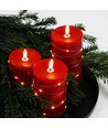 LED Blockkerzen 3er-Set mit Lichterkette, Flammeneffekt - Ø7,5cm, 10/12,5/15cm, inkl. Fernbedienung, Timer, Echtwachs, Rot