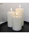 LED Stumpenkerzen, 3 Stk., Flammen-Effekt, weiß - Inkl Fernbedienung und Timer, 10/12,5/15cm hoch, Ø7,5cm, Echtwachs