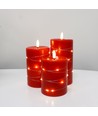LED Blockkerzen 3er-Set mit Lichterkette, Flammeneffekt - Ø7,5cm, 10/12,5/15cm, inkl. Fernbedienung, Timer, Echtwachs, Rot