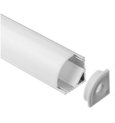 Alu Eckprofil 16x16 für LED Streifen - 1m, inkl. milchiger Abdeckung, Clips und Endkappen, eloxiert