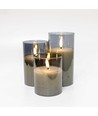 LED-Kerzen in grauem Glas Ø7,5cm, 3 Stk, Flammeneffekt