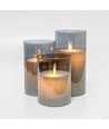 LED-Kerzen in Rauchglas Ø7,5cm, 3 Stk, bewegliche Flamme