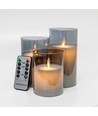 LED-Kerzen in Rauchglas Ø7,5cm, 3 Stk, bewegliche Flamme