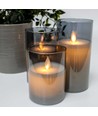 LED-Kerzen in Rauchglas Ø7,5cm, 3 Stk, bewegliche Flamme