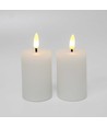 LED Blockkerzen, 2 Stück, Flammeneffekt, weiß - 7,5 cm hoch, Ø5 cm, mit Fernbedienung, echtes Wachs