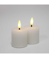 LED Blockkerzen, 2 Stk., Flammeneffekt, weiß - 5 cm hoch, Ø 5 cm, mit Fernbedienung, echtes Wachs