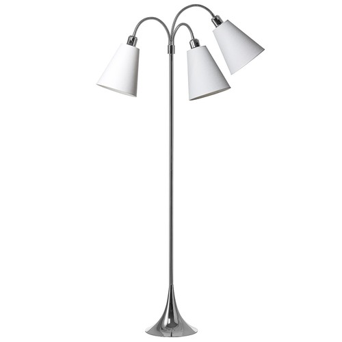 Trafik Stehlampe E27 in Chrom mit 3 weißen Schirmen - Nielsen Light