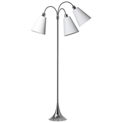 Trafik Stehlampe E27 in Chrom mit 3 weißen Schirmen - Nielsen Light