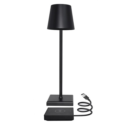 LED-Tischlampe mit kabelloser Ladefunktion - Schwarz, IP54 für Innen- und Außenbereich, Touch-dimmbar