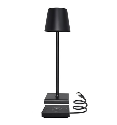 LED-Tischlampe mit kabelloser Ladefunktion - Schwarz, IP54 für Innen- und Außenbereich, Touch-dimmbar