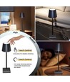LED-Tischlampe mit kabelloser Ladefunktion - Schwarz, IP54 für Innen- und Außenbereich, Touch-dimmbar