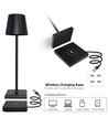 LED-Tischlampe mit kabelloser Ladefunktion - Schwarz, IP54 für Innen- und Außenbereich, Touch-dimmbar
