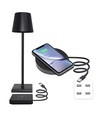 LED-Tischlampe mit kabelloser Ladefunktion - Schwarz, IP54 für Innen- und Außenbereich, Touch-dimmbar