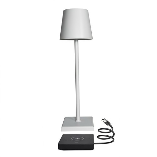 LED Tischlampe inkl. kabellosem Laden - Weiß, IP54 Innen/Außen, Touch dimmbar