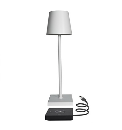 LED Tischlampe inkl. kabellosem Laden - Weiß, IP54 Innen/Außen, Touch dimmbar