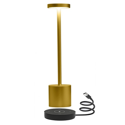 Wiederaufladbare LED-Tischlampe mit kabellosem Laden - Gold, IP54 Innen/Außen, Touch-dimmbar