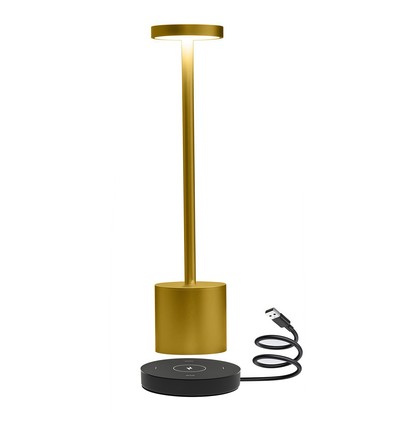 Wiederaufladbare LED-Tischlampe mit kabellosem Laden - Gold, IP54 Innen/Außen, Touch-dimmbar
