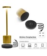 Wiederaufladbare LED-Tischlampe mit kabellosem Laden - Gold, IP54 Innen/Außen, Touch-dimmbar