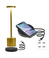 Wiederaufladbare LED-Tischlampe mit kabellosem Laden - Gold, IP54 Innen/Außen, Touch-dimmbar