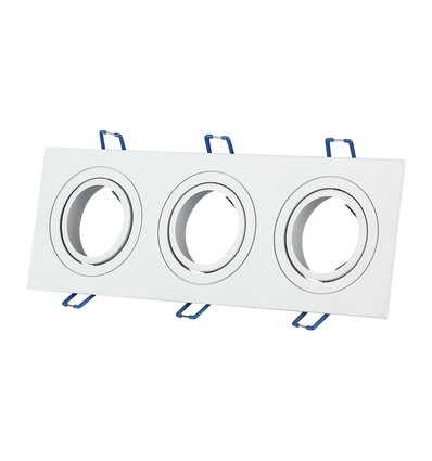 3-fach quadratischer Einbaustrahler für 3x GU10 - Weiß, Aluminium, IP20 Innenbereich, Ausschnitt: 235x75mm, Maße: 255x91mm