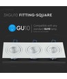 3-fach quadratischer Einbaustrahler für 3x GU10 - Weiß, Aluminium, IP20 Innenbereich, Ausschnitt: 235x75mm, Maße: 255x91mm