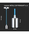 E27 Pendelaufhängung in Chrom mit hellblauem Kabel - Ø3,6cm, zylindrisch, Metall, ohne Leuchtmittel